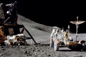 Nur wenige Kilometer haben sich die Astronauten mit dem Mondrover von der Landefähre entfernt