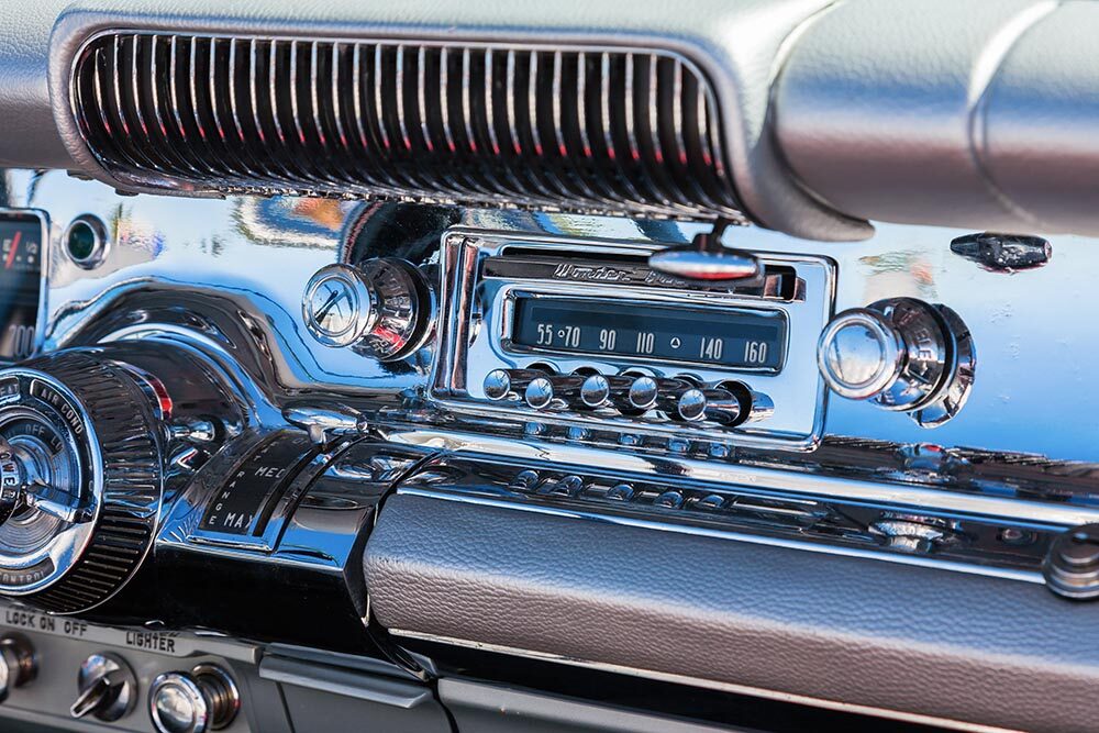 CarCar radio into the dashboard which is chromed radio into the dashboard which is chromed