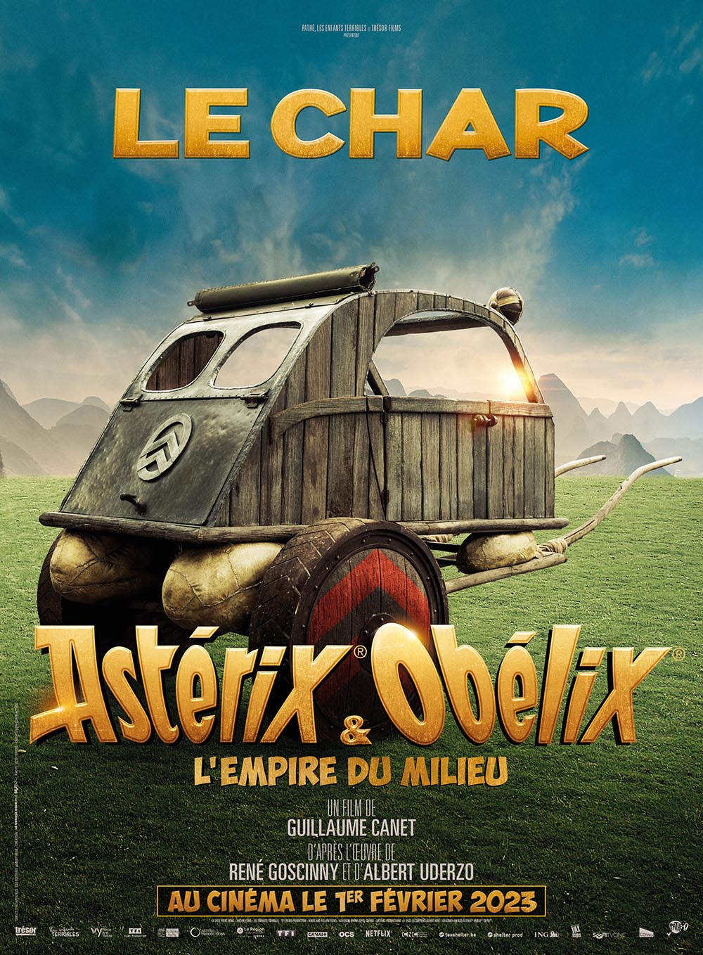 Im neuen Film „Das Reich der Mitte“ sind Asterix und Obelix in einem Streitwagen von Citroen nach China unterwegs.