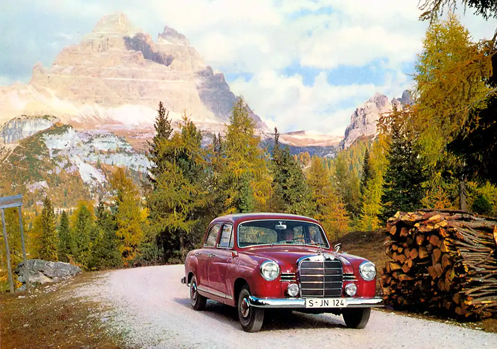 Die in moderne Pontonformen gekleideten Mercedes-Typen 180/190 parkten in den 1950ern vor den Villen von Fabrikanten und Freiberuflern.