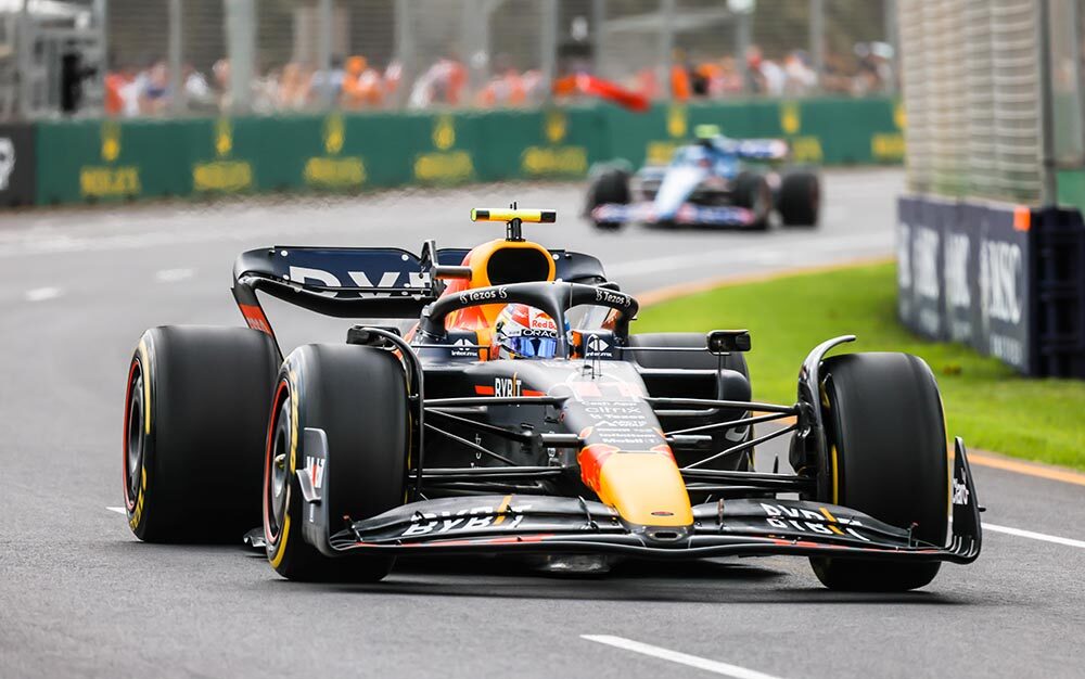 MELBOURNE, AUSTRALIA - APRIL 9: Sergio Perez of Mexico drives the number 11 Oracle Red Bull Racing RB18 during practice at the 2022 Australian Grand Prix