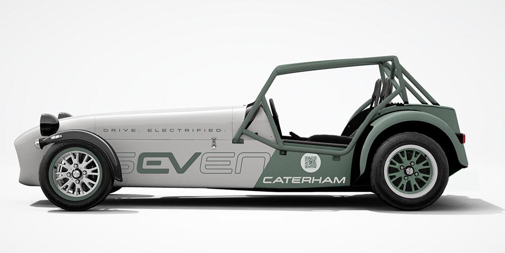 Eigentlich sieht der EV Seven aus wie Caterhams schon seit Jahrzehnten aussehen. Allerdings: Der Auspuff fehlt