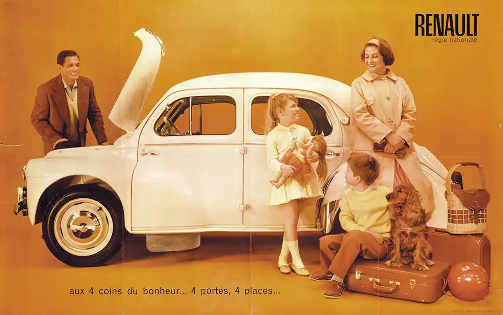 1946: Auf dem Autosalon in Paris wird der viertürige Kleinwagen Renault 4 CV vorgestellt, der zum ersten Nachkriegserfolg von Renault avanciert und bis 1961 gebaut wird.