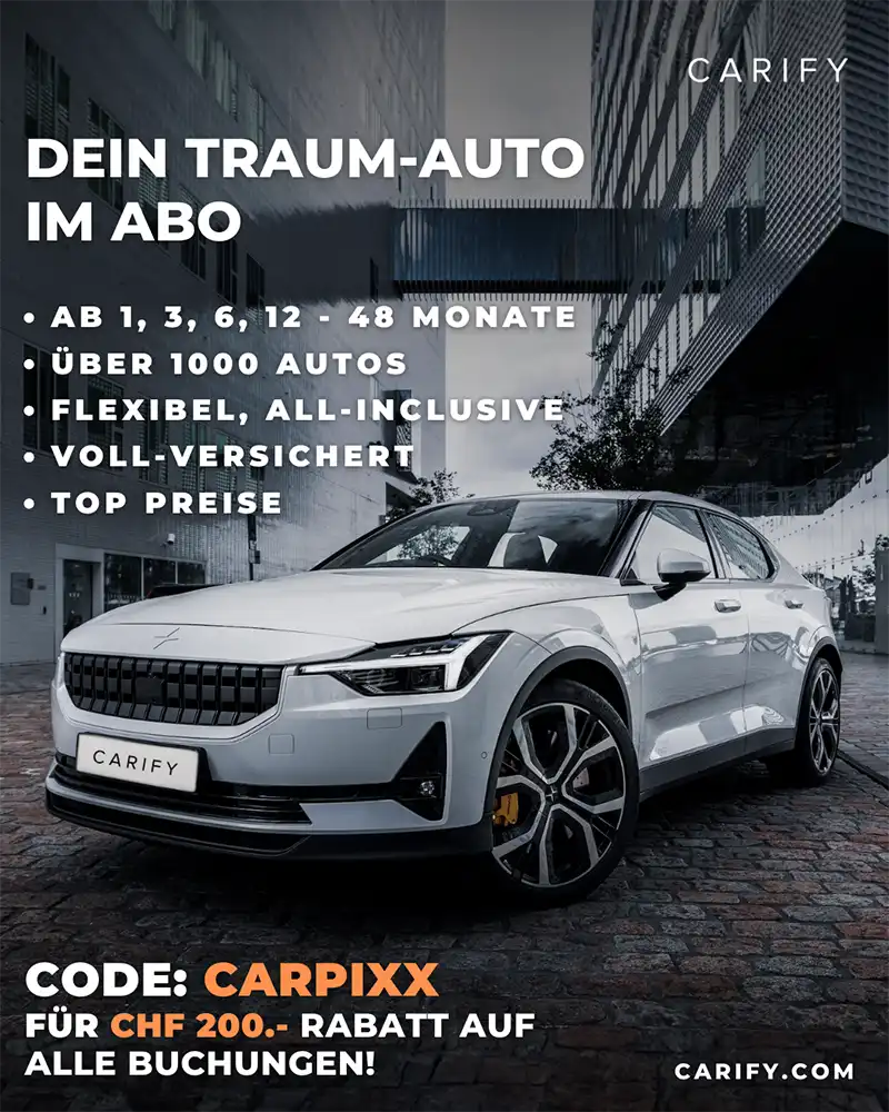 Mit dem Code CARPIXX erhalten Sie CHF 200 Rabatt auf alle Buchungen.