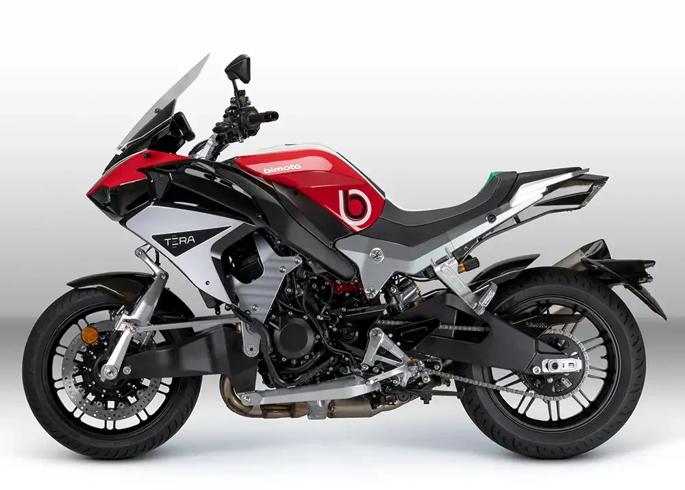 Eindrucksvolles Detail und ein Markenzeichen von Bimota ist die Achsschenkellenkung für das Vorderrad. Foto: Bimota