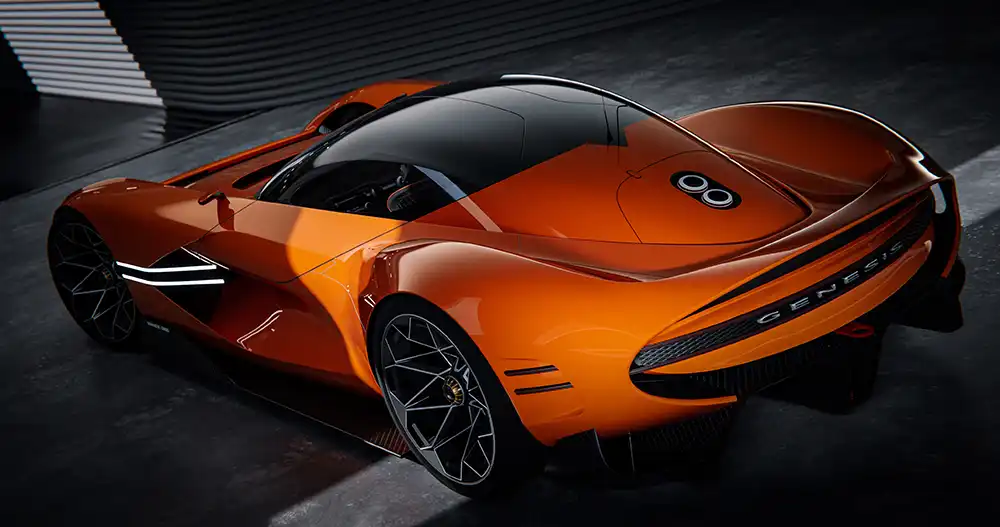 Die Endrohre der Abgasanlage befinden sich zwischen Fahrgastkabine und dem breiten Heckspoiler.