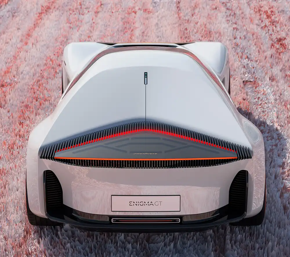 Angesichts der futuristischen Optik würde man einen reinen Elektroantrieb erwartet. Doch der Pininfarina Enigma GT hat einen V6, der allerdings mit Wasserstoff befeuert wird.