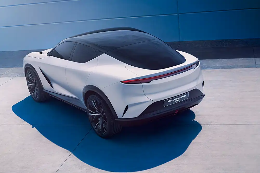 Elegante Linien und muskulose Wölbungen zeichnen das Design des Acura Performance EV aus.