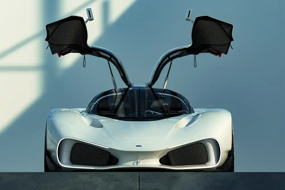 Hypercar nennt die neue Automarke Nilu27 ihr Erstlingswerk mit eindrucksvollen Flügeltüren. Foto: Nilu27