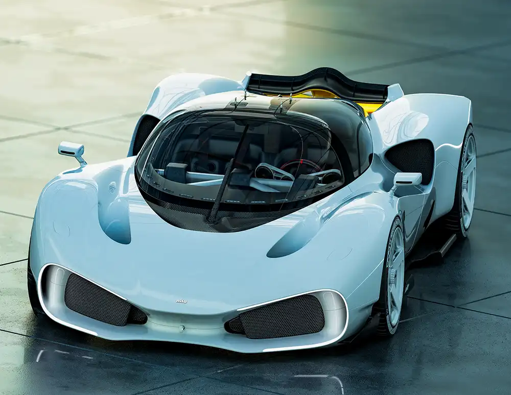 Nilu27 Hypercar: Ein schönes Details sind die Leuchtstreifen, die die großen Luftöffnungen in der Front rahmen.