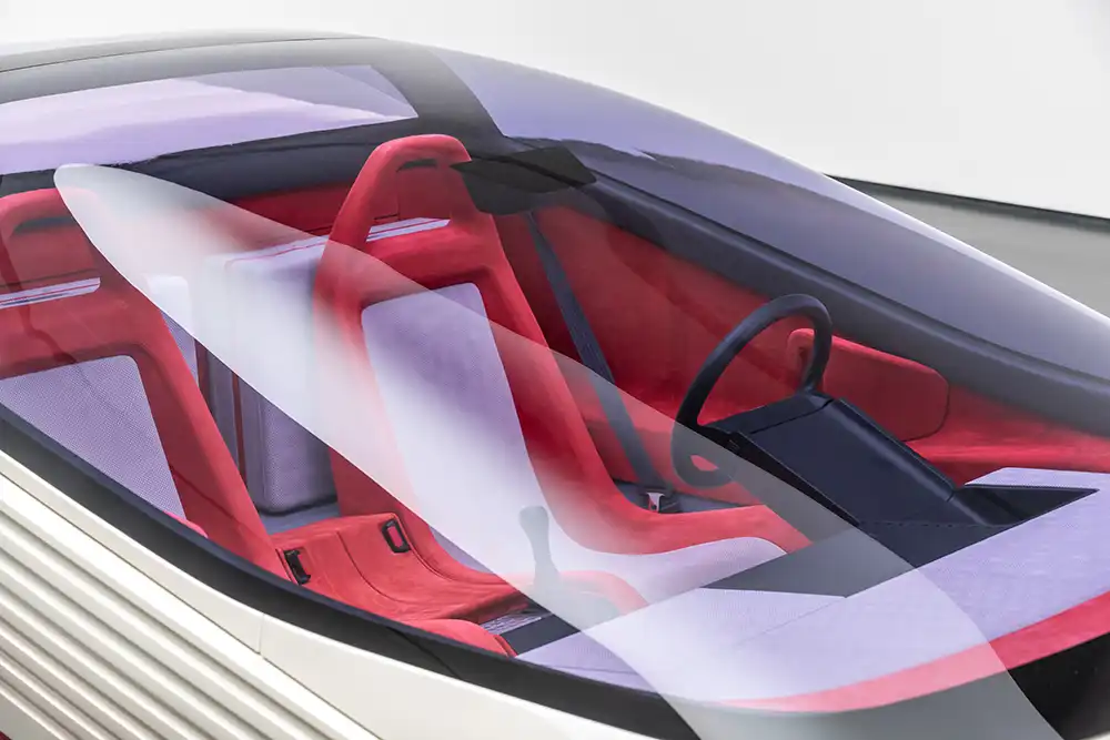 Das Greenhouse des Honda HP-X besteht aus einer einteiligen Acrylglaskuppel.