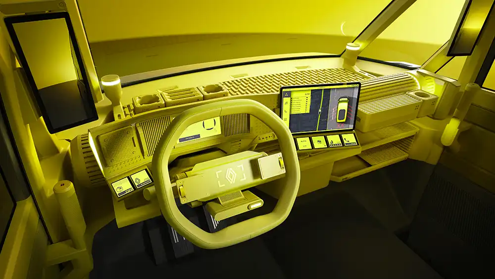 Das Cockpit des Renault Estafette Concept wirkt aufgeräumt und modern. 