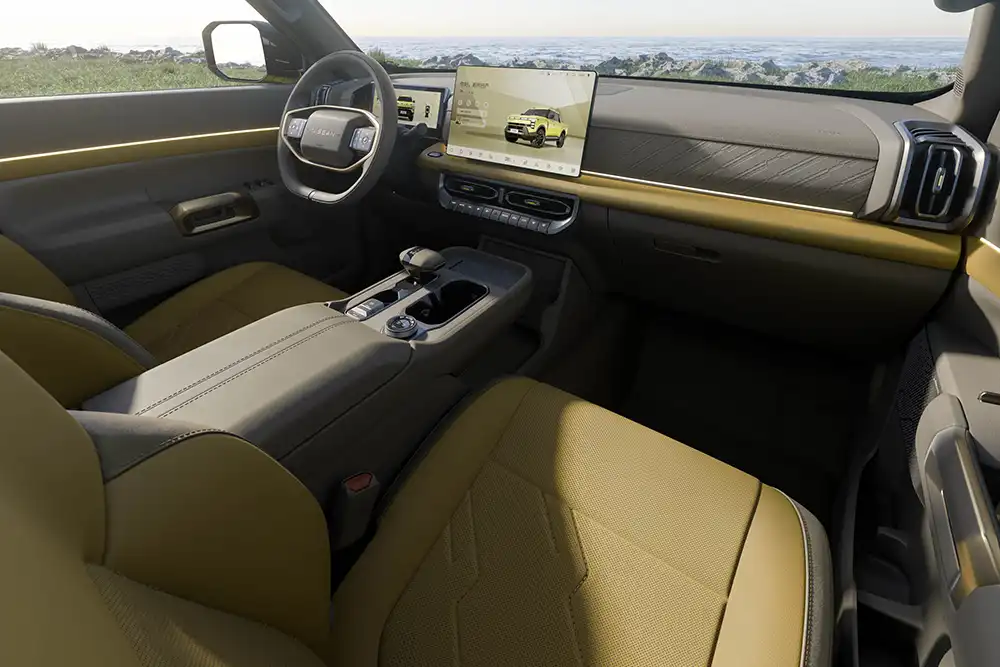 Das Cockpit des Nissan Frontier Pro ist aufgeräumt und digital. Foto: Nissan