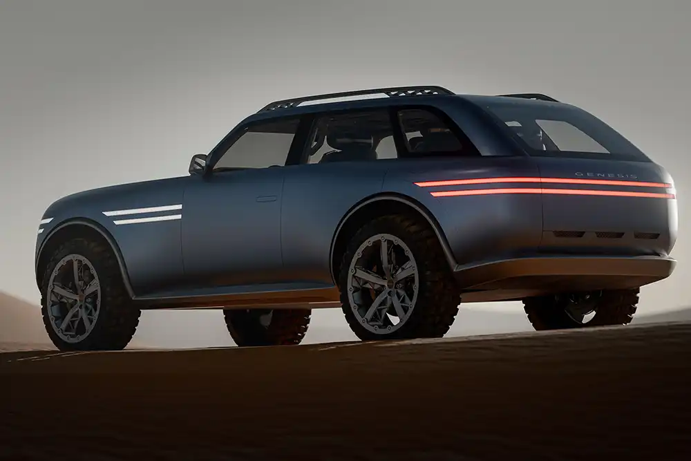 Das markentypische Zwei-Streifen-Lichtdesign hat Genesis weiterentwickelt. Foto Genesis