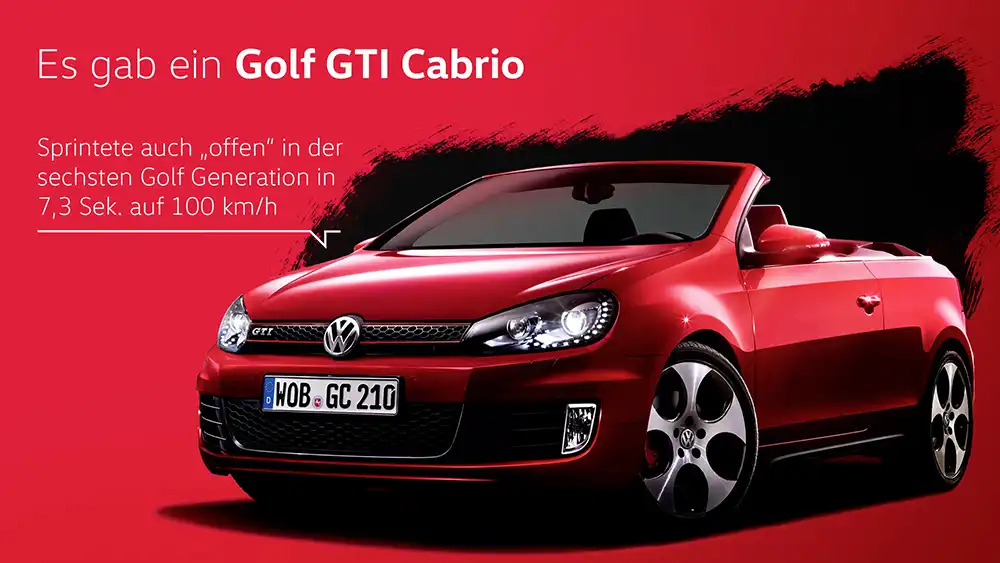 Der erste GTI für Frischluftfans – In sechster Auflage versprach der Golf Sturmfrisuren. Foto: Volkswagen