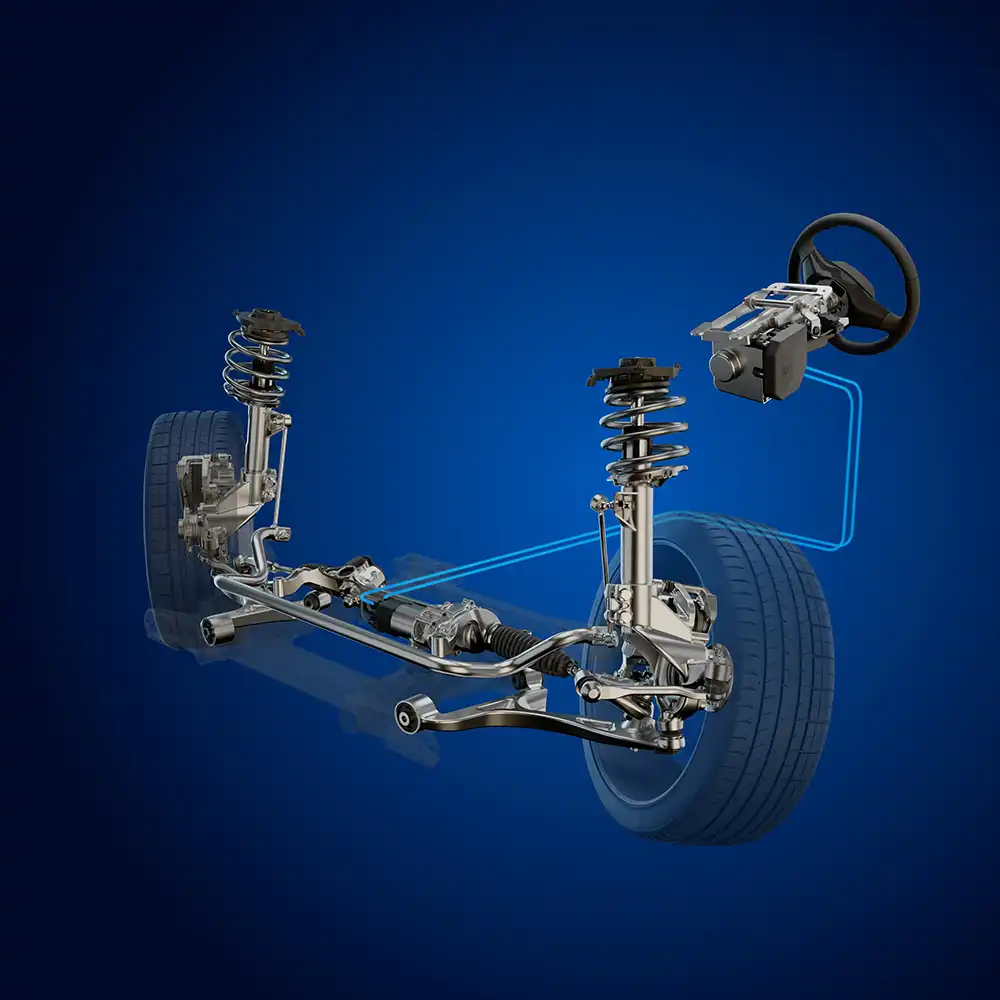ZF EasyTurn: Innovatives Federbein-Vorderachssystem für maximalen Lenkwinkel. Foto: ZF Friedrichshafen