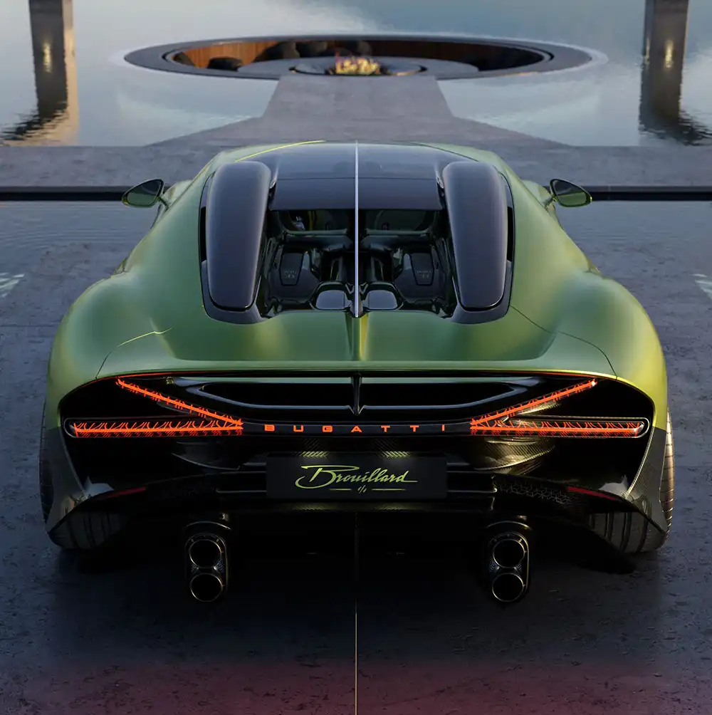 Das Rückleuchtendesign würde auch einem Elektrosportwagen gut stehen. Foto: Bugatti