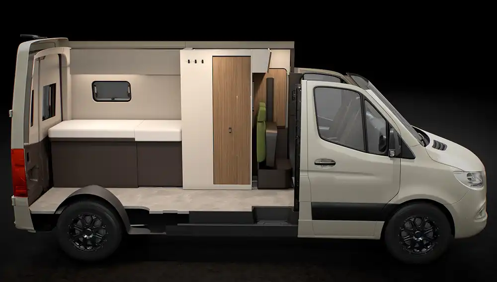 Der Bürstner ist der einzige Sechs-Meter-Camper-Van mit Stern, der über Längs-Einzelbetten im Heck verfügt. Foto: Bürstner