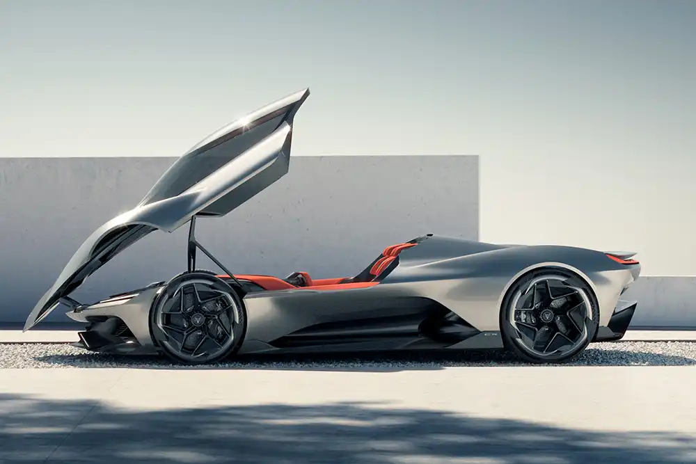 Der knapp über einen Meter flache Elektro-Flitzer bietet einen Einstieg über die nach oben öffnende Glaskuppel. Foto: General Motors