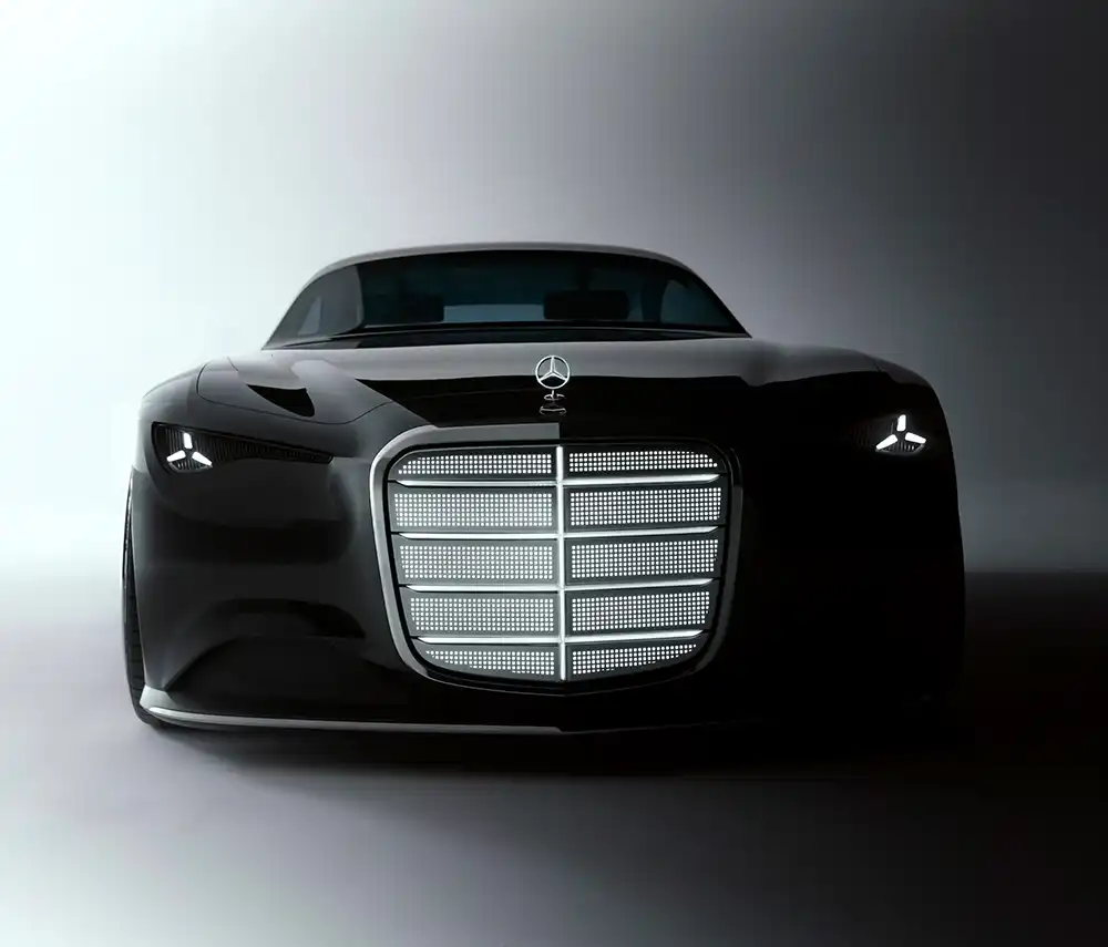 Der "Kühlergrill" des Vision Iconic zeigt das künftige und historische Kühlergrilldesign von Mercdes. Foto: Mercedes-Benz