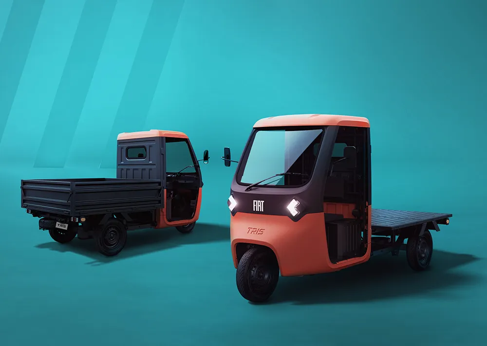 Wie einst die Ape bekommt auch der Tris eine knapp geschnittene Kabine ohne Türen. Foto: Fiat