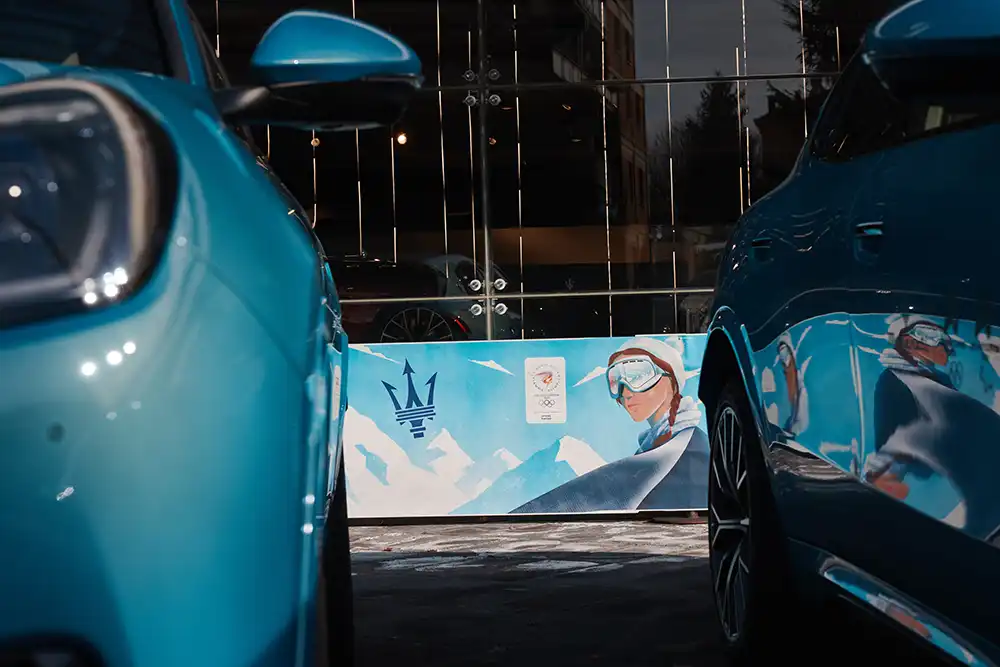 Plakat zur Winter-Olympiade in Cortina d’Ampezzo. Foto: Maserati