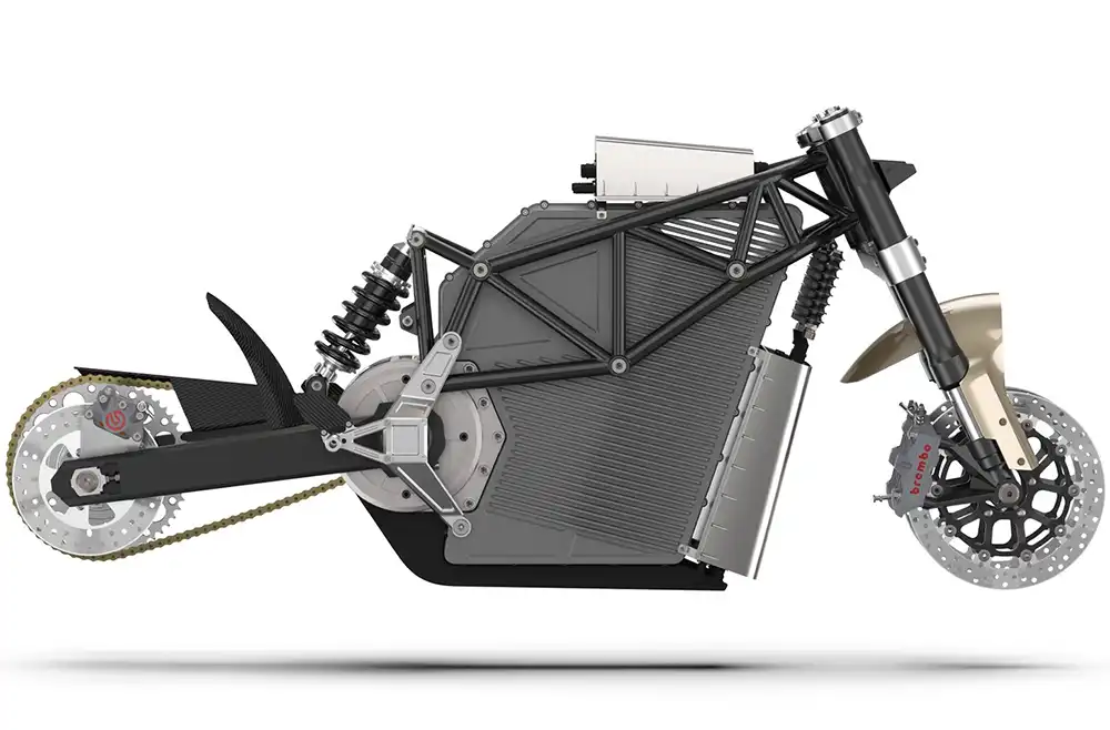 Schlau gelöst: Der flüssiggekühlte Motor befindet sich zwischen Akku und Hinterrad. Foto: BBM