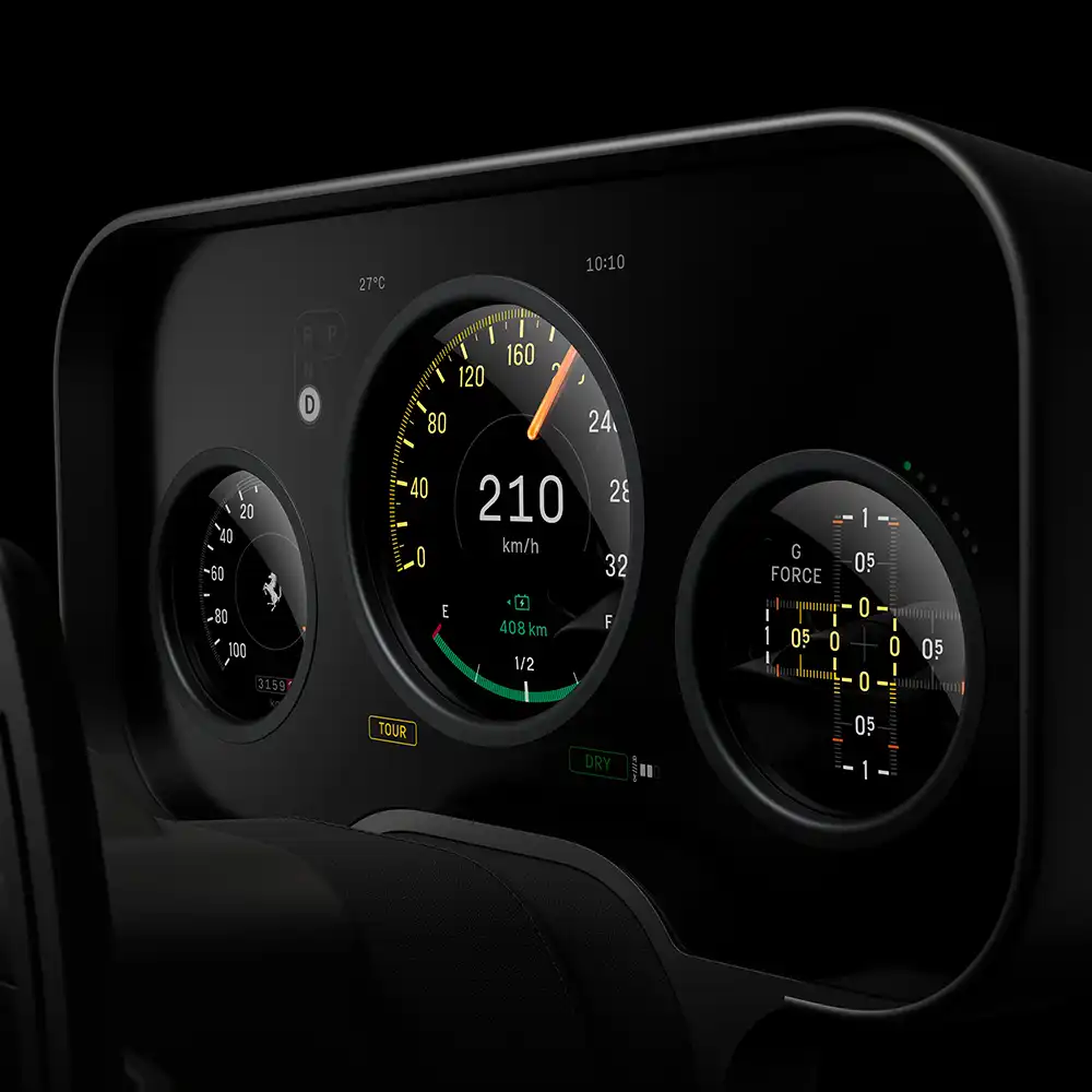 Die Grafik der Instrumente mutet klassisch an. Foto: Ferrari