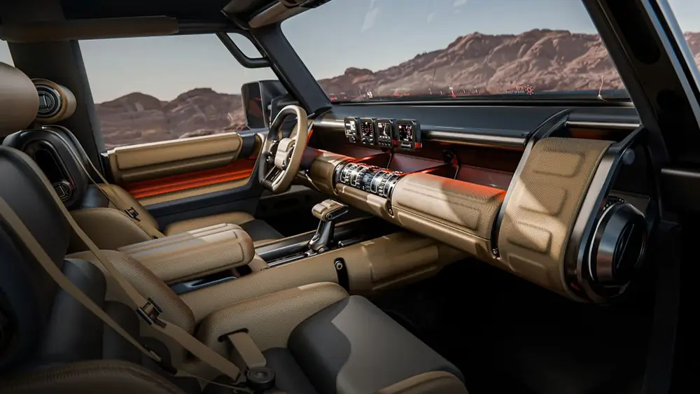 Hyundai Boulder Concept Interieur Cockpit mit physischen Schaltern und robusten Materialien.