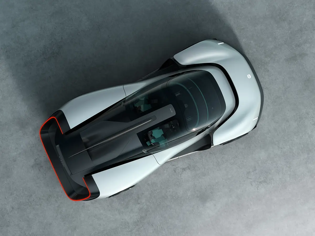 Die Draufsicht verdeutlicht das aerodynamische Teardrop-Cockpit und die integrierten Luftkanäle des Xiaomi Hypercars. Foto: Xiaomi