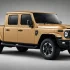 Der neue BAW 212 Pick-up von Indimo in einer Wüsten-Gold-Lackierung zeigt sein klassisches Geländewagen-Design.