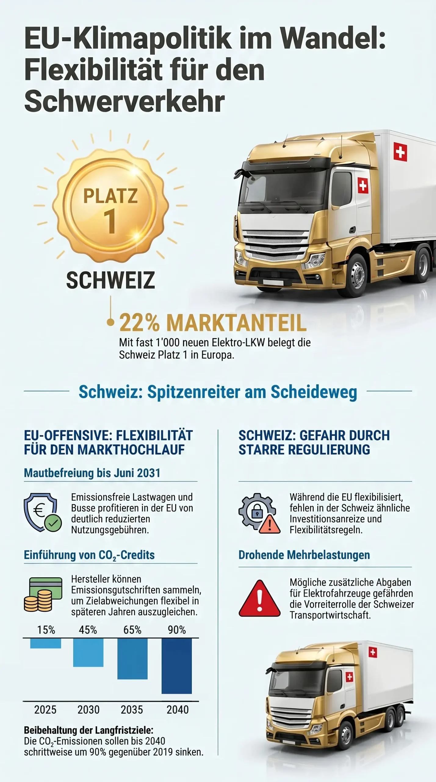 EU Klimapolitik im Wandel: Flexibilität für den Schwerverkehr. Infografik: carpixx. Quelle: auto-schweiz