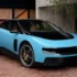 Der neue, vollelektrische Ferrari Luce in Hellblau, dessen unkonventionelles Design aus der Feder von Jony Ive aktuell für extreme Kontroversen in den sozialen Netzwerken sorgt.