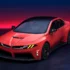 Die Dreiviertel-Frontansicht des sportlich roten Showcars BMW M Concept Neue Klasse mit großen Luftöffnungen an der Front und scharf gezeichneten LED-Scheinwerfern.