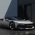 Frontansicht des silbernen Ferrari CZ26 One-Off-Supersportwagens mit schmalem LED-Leuchtenband in dunkler Umgebung.
