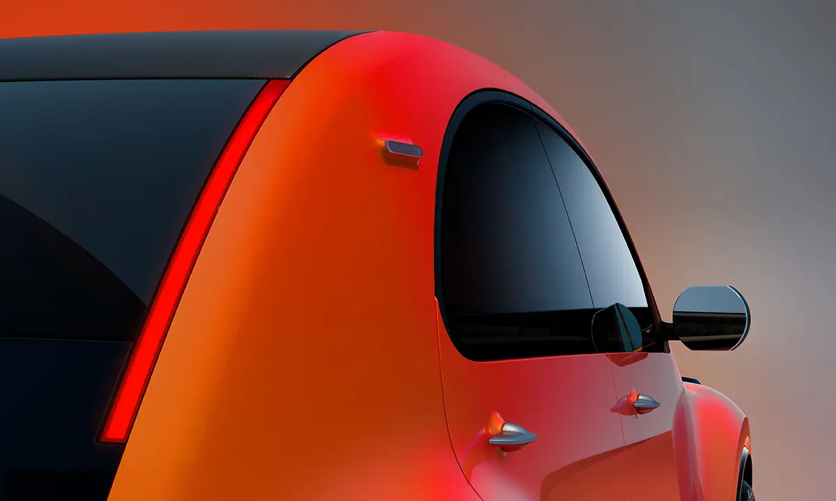 Detail der C-Säule des Citroen 2CV mit filigranem Blinker und klassisch geformten Türgriffen