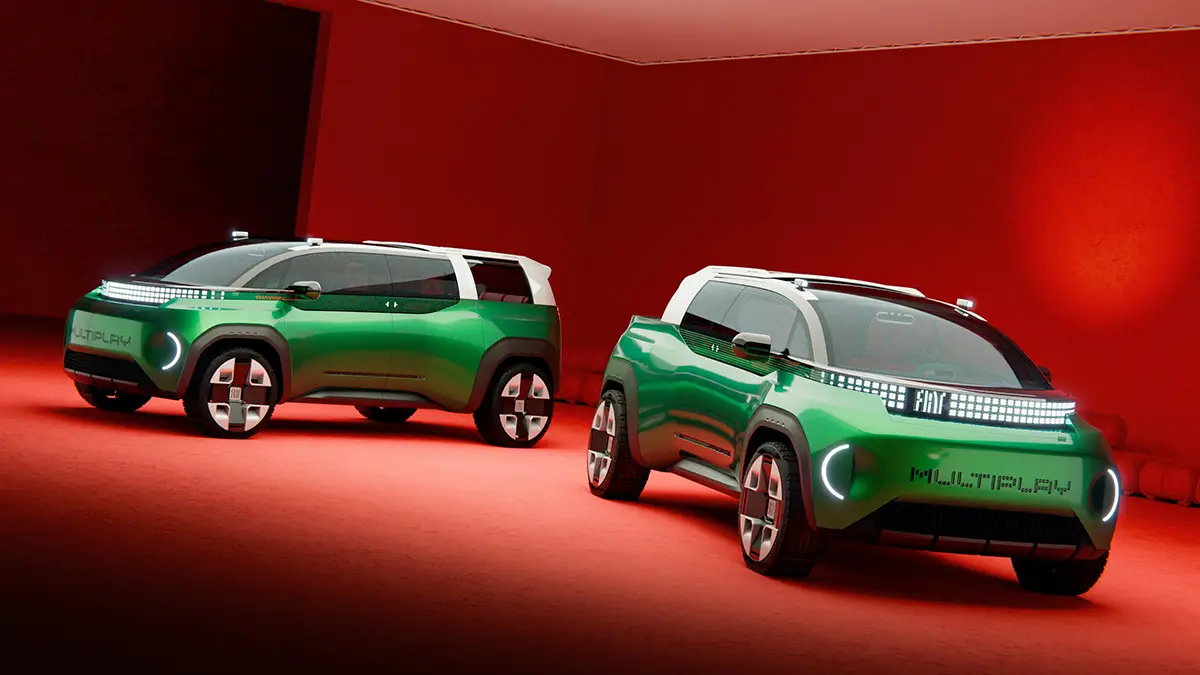 Fiat Multiplay Designstudie in Grün als Familien-Van und als kompakter Pick-up mit offener Ladefläche