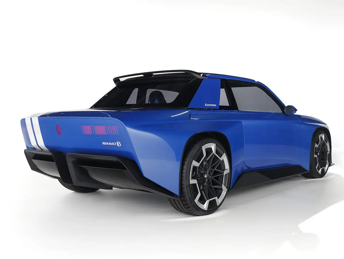 Das Renault 8 Gordini Concept interpretiert die sportliche Heckmotor-Limousine der 1960er-Jahre als flaches, 4,12 Meter langes Elektro-Coupé