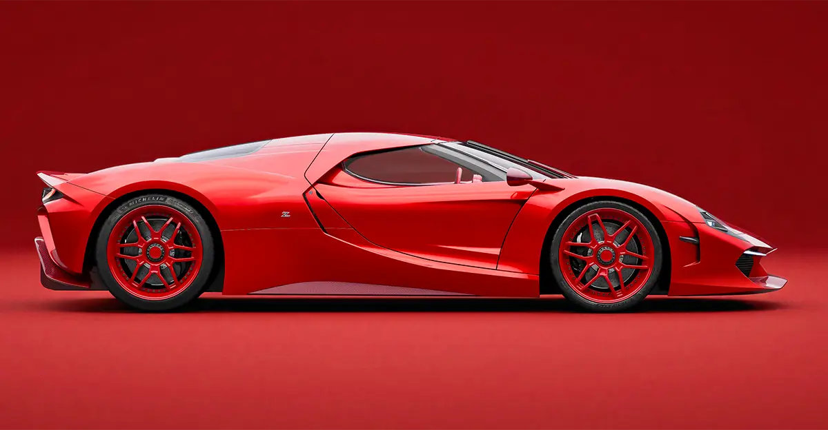 Elegante flache Silhouette des Leichtbau-Hypercars Capricorn 01 Zagato Tutto Rosso im Seitenprofil. Foto: Capricorn